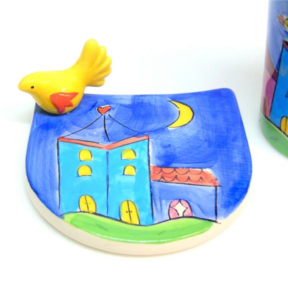 Herman Dodge & Son Coffee Mug Saucer Set Yellow Bird Tea Cup Coaster Plate Blue - Picture 3 of 8